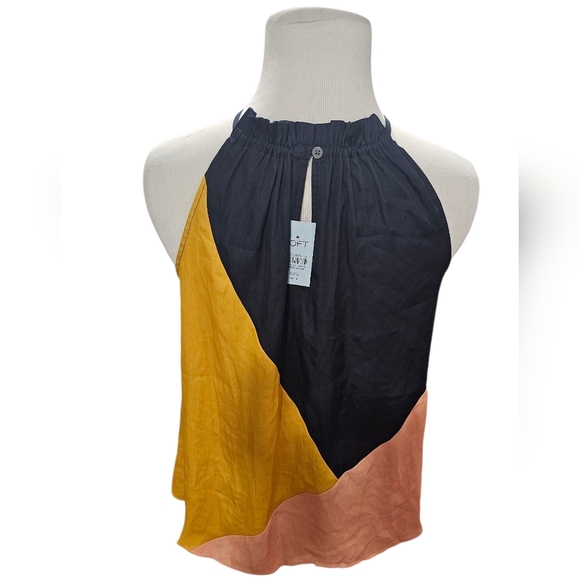 LOFT Colorblock Halter Top Navy, Mustard, Peach - Picture 5 of 5
